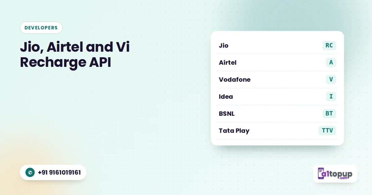 Jio Airtel Vi recharge API operator codes