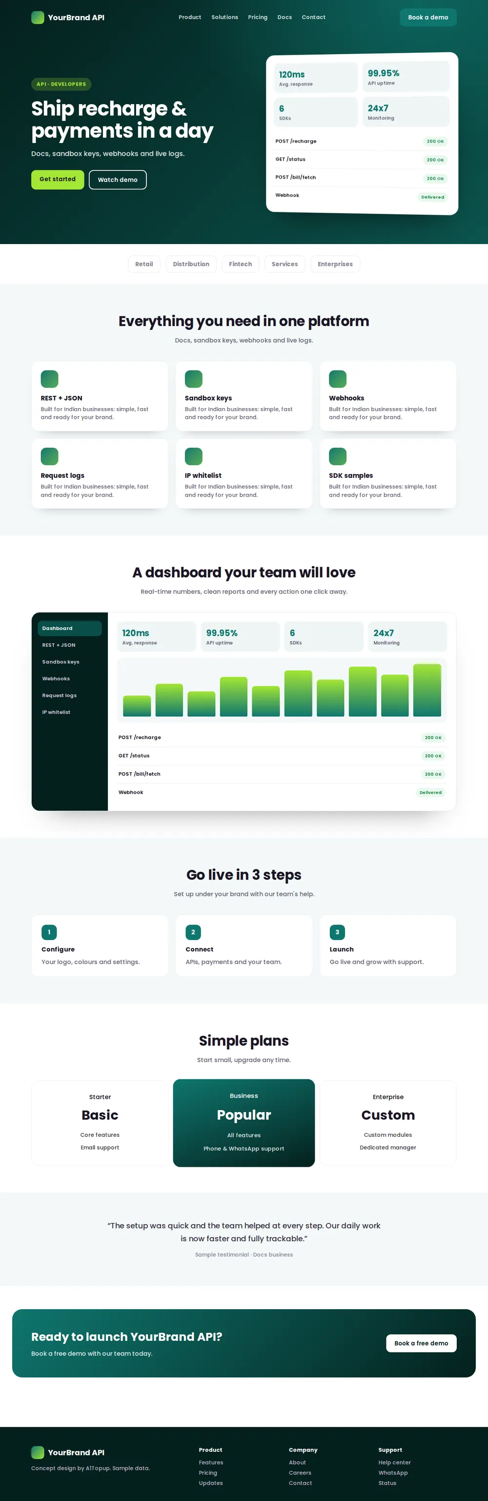 Recharge API Developer Portal desktop design