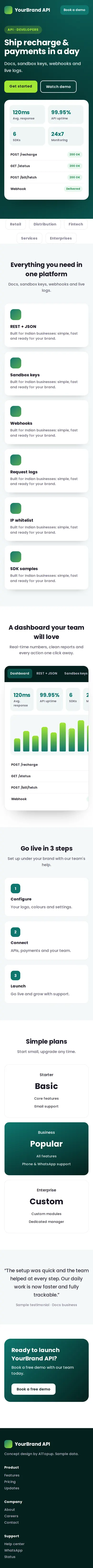 Recharge API Developer Portal mobile design