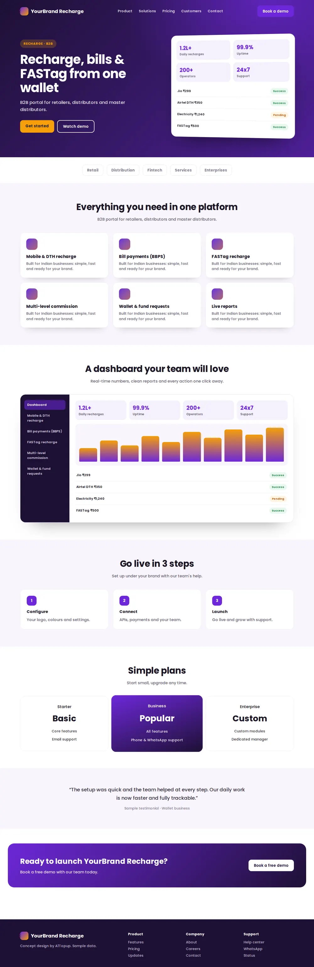 Multi Recharge B2B Portal desktop design
