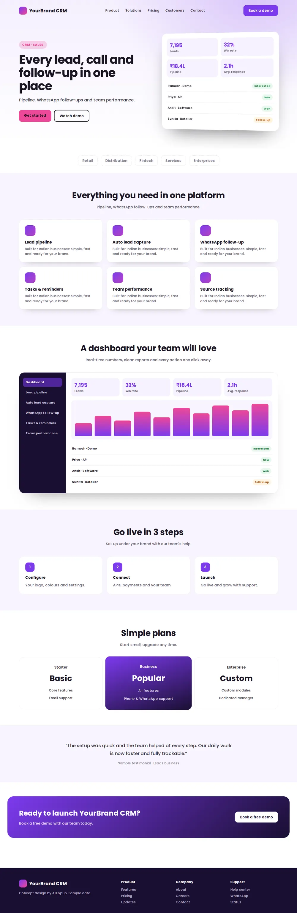 Sales CRM & Lead Manager desktop design